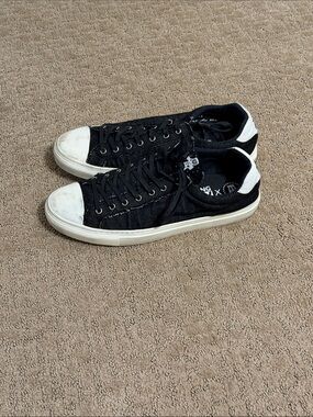 Black Low-Top Canvas Sneakers with White Accents